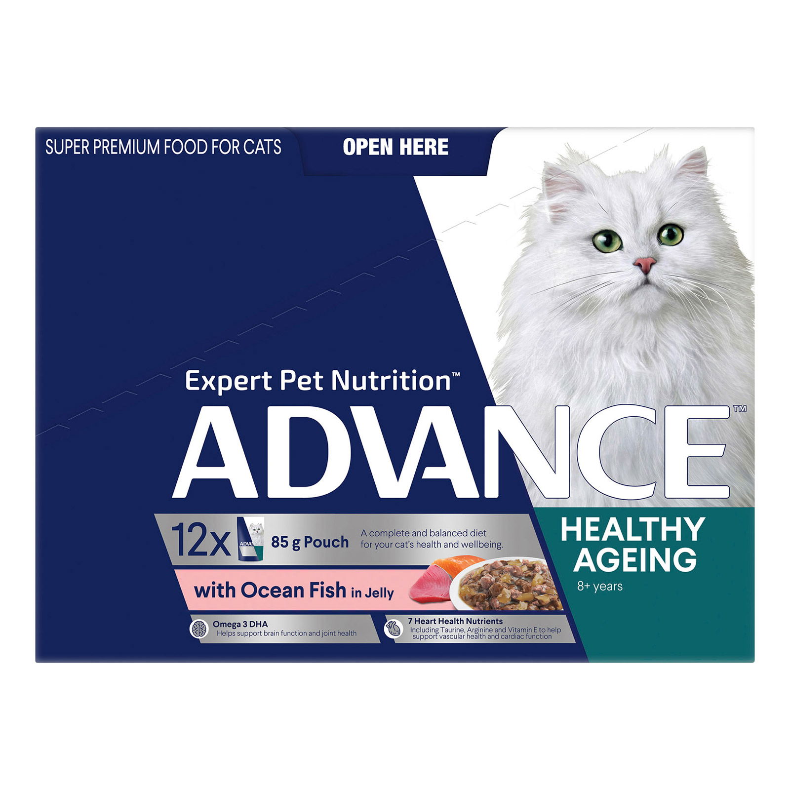 Advance Ocean Fish In Jelly Mature Cat 8+ Years Wet Food Pouch 85gmX12