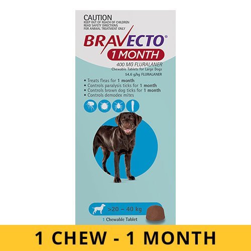 Bravecto 1 Month Chew for Dogs 20-40 Kg - Large (Blue)