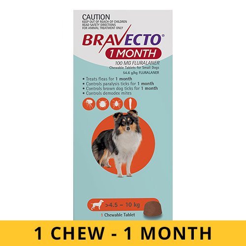 Bravecto 1 Month Chew for Dogs 4.5-10 Kg - Small (Orange)