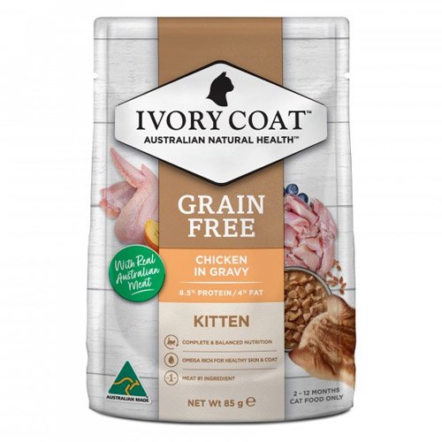 Ivory Coat Grain Free Kitten Pouch Wet Food Chicken In Gravy 85g X 12 Pouches