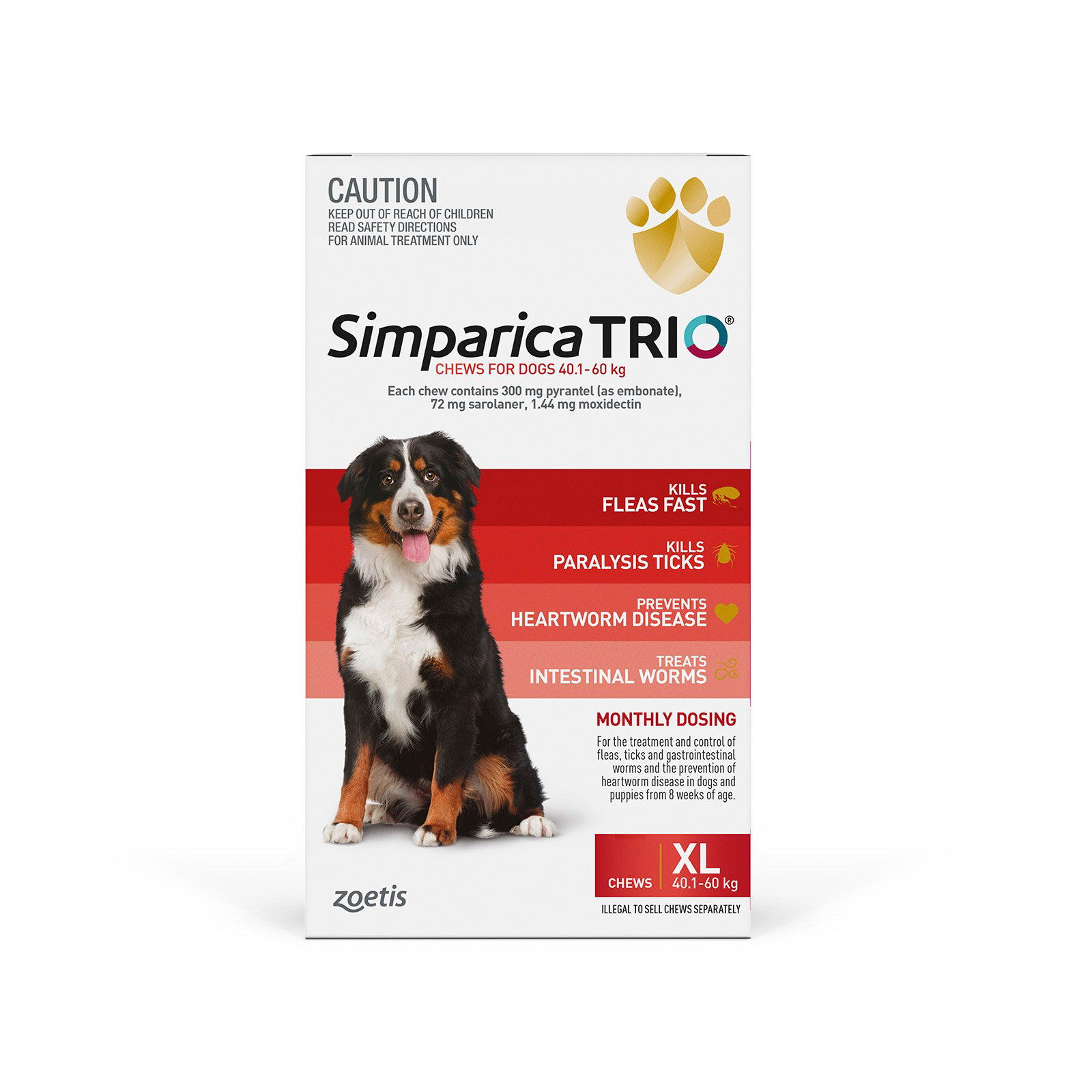 Simparica TRIO for XLarge Dogs 40.1-60kg (Red)