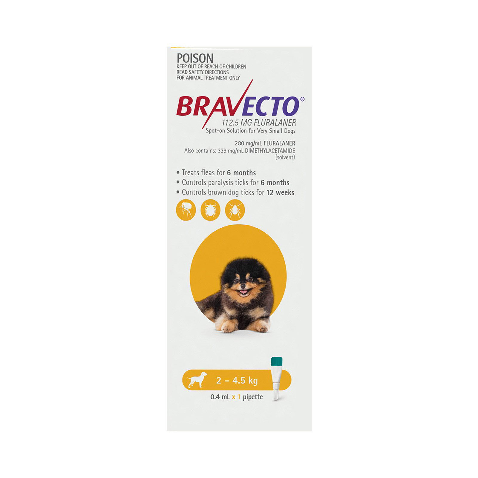 Bravecto Spot On for X-Small Dogs (2 - 4.5 kg) Yellow