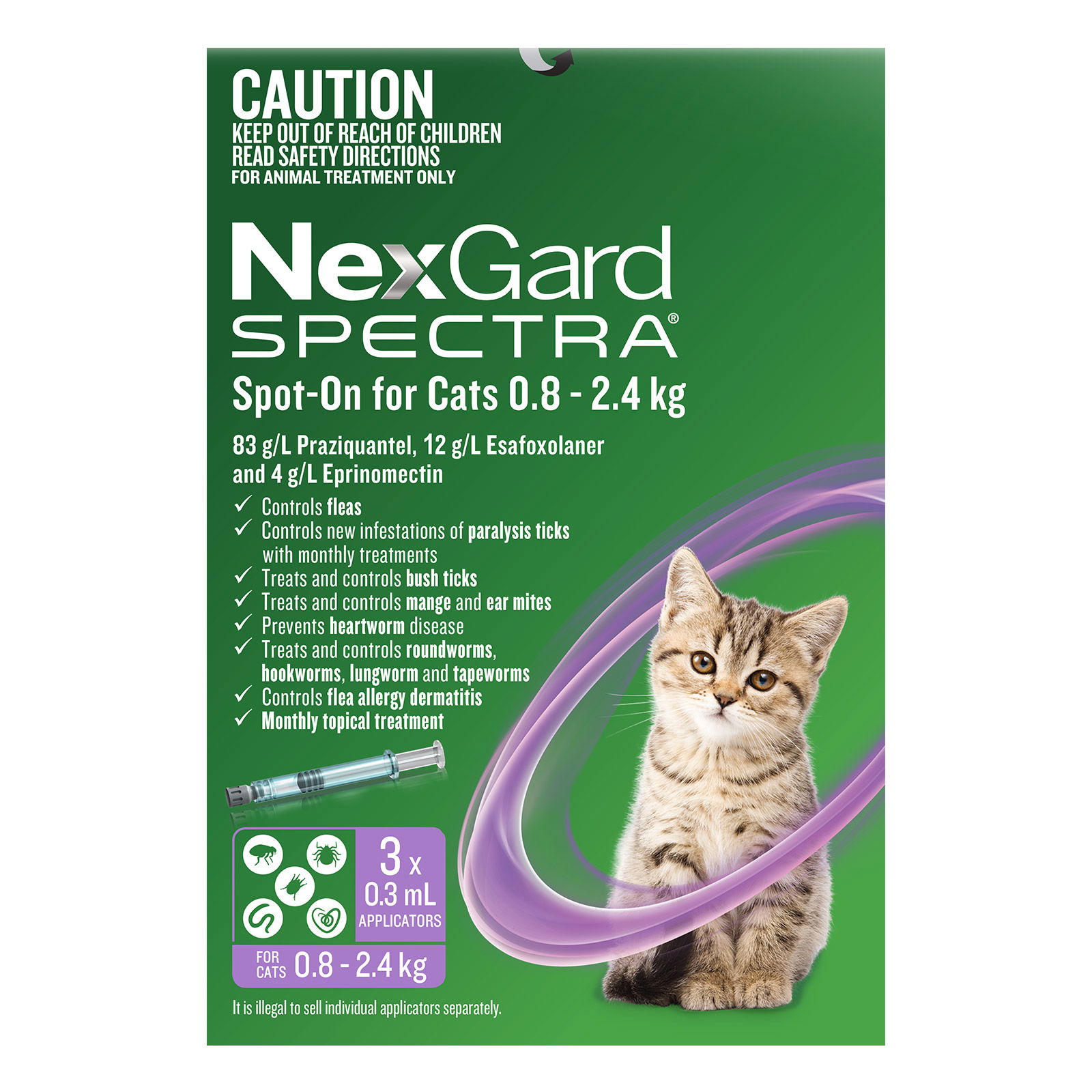 Nexgard Spectra Spot-On for Kittens and Small Cats 0.8 to 2.4kg