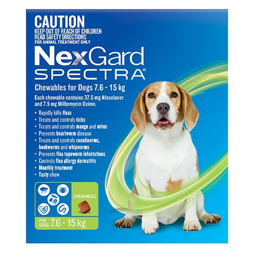 Nexgard Spectra Medium Dogs (7.6 - 15kg) Green